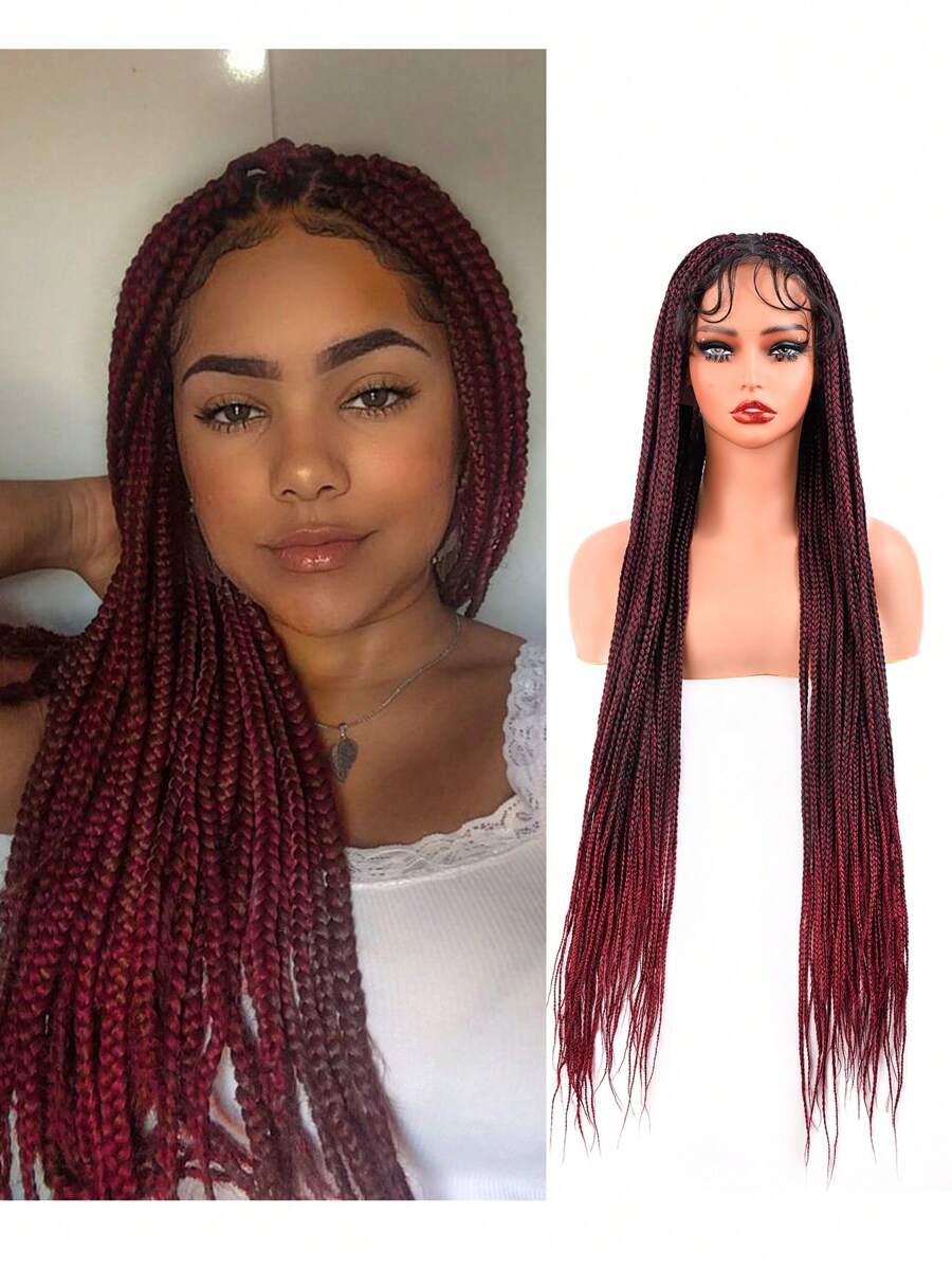 Perruque Tressée Longue Noire Avec Frange Pour Femme - Cosplay Halloween Mercredi - 55 Cm, Fibre Synthétique Thermorésistante