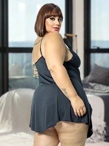 Kit With 6 Plus Size Ana Júlia Pajamas Nightgowns Casual Sensual Feminine Plain With Lace And Side Slits Elegant Comfortable Ideal For Nights Large Size Sleepwear Models Curves Style - 彩色 - 查看 11