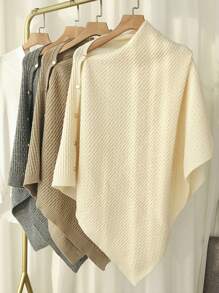 1pc Bohemian Style Polyester Knit Shawl Poncho With Button Closure, Spring/Autumn - Multicolor - View 2