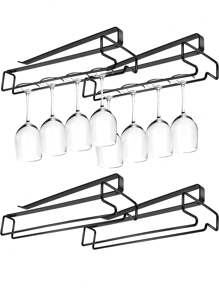 1PC Wine Glass Holder Stemware Rack Hanger Under Cabinet Wine Glass Rack Kitchen Hanging Glass Storage Rack Organizer - Black - View 2