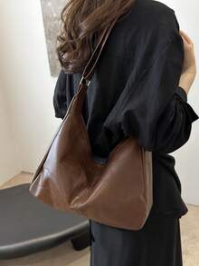 Túi Tote Đeo Vai Đơn Giản Phong Cách Retro Thời Trang Mới 2024 Cho Nữ - màu đen - Xem 5