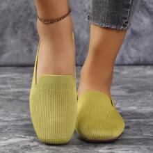Women's Knitted Flats, Solid Color Breathable Knit Flat Shoes, Elegant Pointed-Toe Dress Shoes, Non-Slip Soft Comfortable Slip-On Shoes