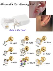 1PC Easy To Use Disposable Sterile Ear Piercer With Flower Gem Ball Buckle Set Piercing Gun Body Piercing Jewelry Valentines - Silver - View 11