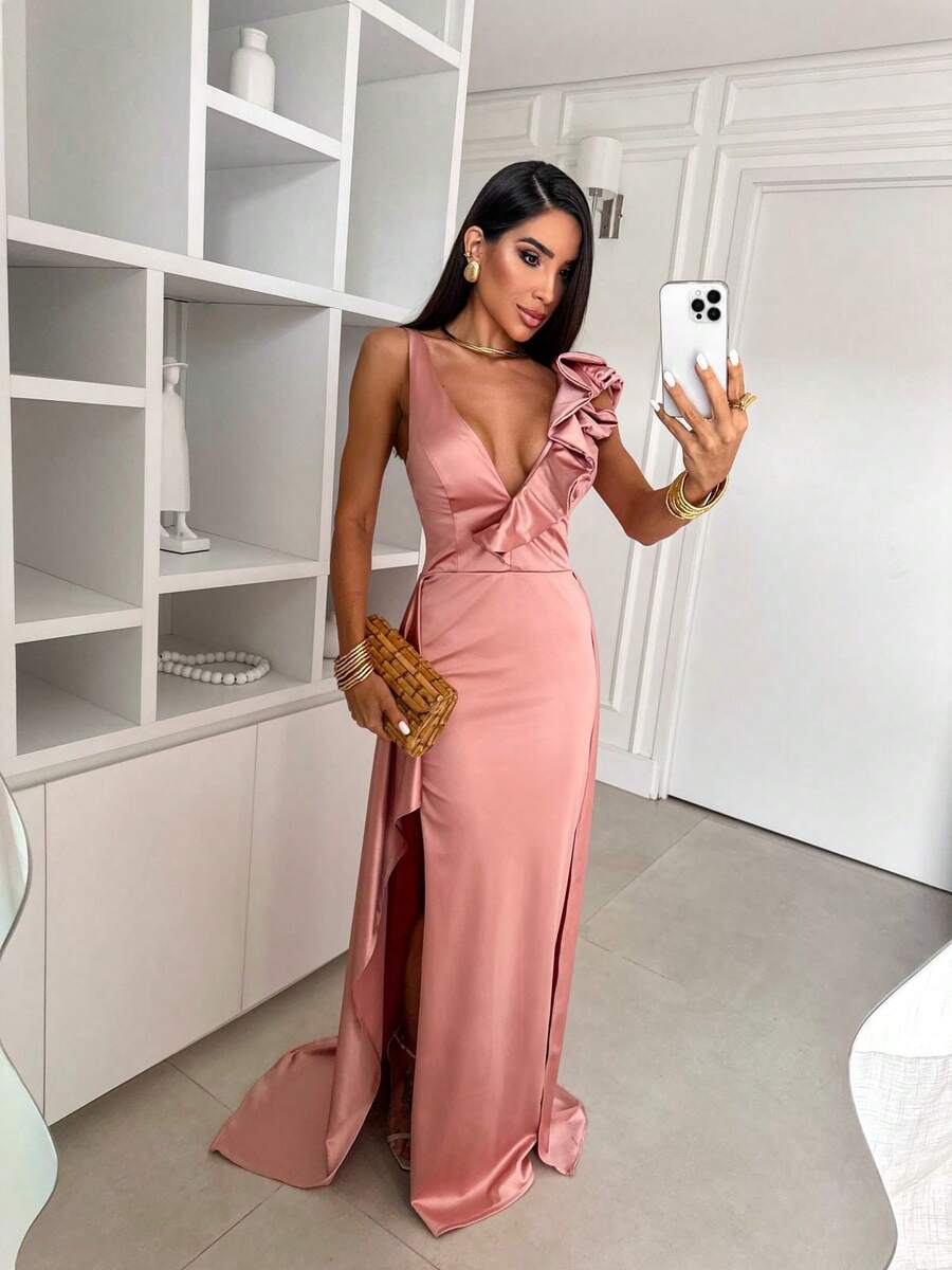 Bridesmaid Dress Party Graduate Or Guest Luxurious Mesh Lilac Olive Blue Black Olive Rose Serenity Or Mint - Màu hồng gỉ - Xem 1