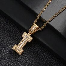 قلادة قلادة رجالية بالحرف 26 من النحاس المطعم بزركونيا مكعبة كبيرة موضة 1قطعة، للاحتفالات والحفلات المجوهرات