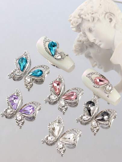 10 Pieces Per Package Mixed With 5 Nails On The Left And 5 Nails On The Right. Art Nail Accessories Are Three-Dimensional, Luxurious, Symmetrical, Butterfly Wings, Sparkling Crystal Nails, Charming Diy Nail Products Nail Supplies Nails Nail Charms Nail Gems