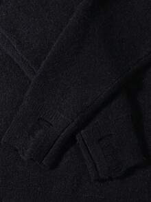 ANDREILEEANDREILEE 春秋冬新款男士街头美式风格个性化时尚设计熔化效果字母图案提花工艺做旧破洞黑色长袖毛衣圆领休闲宽松插肩套头针织衫 - 黑色 - 查看 6