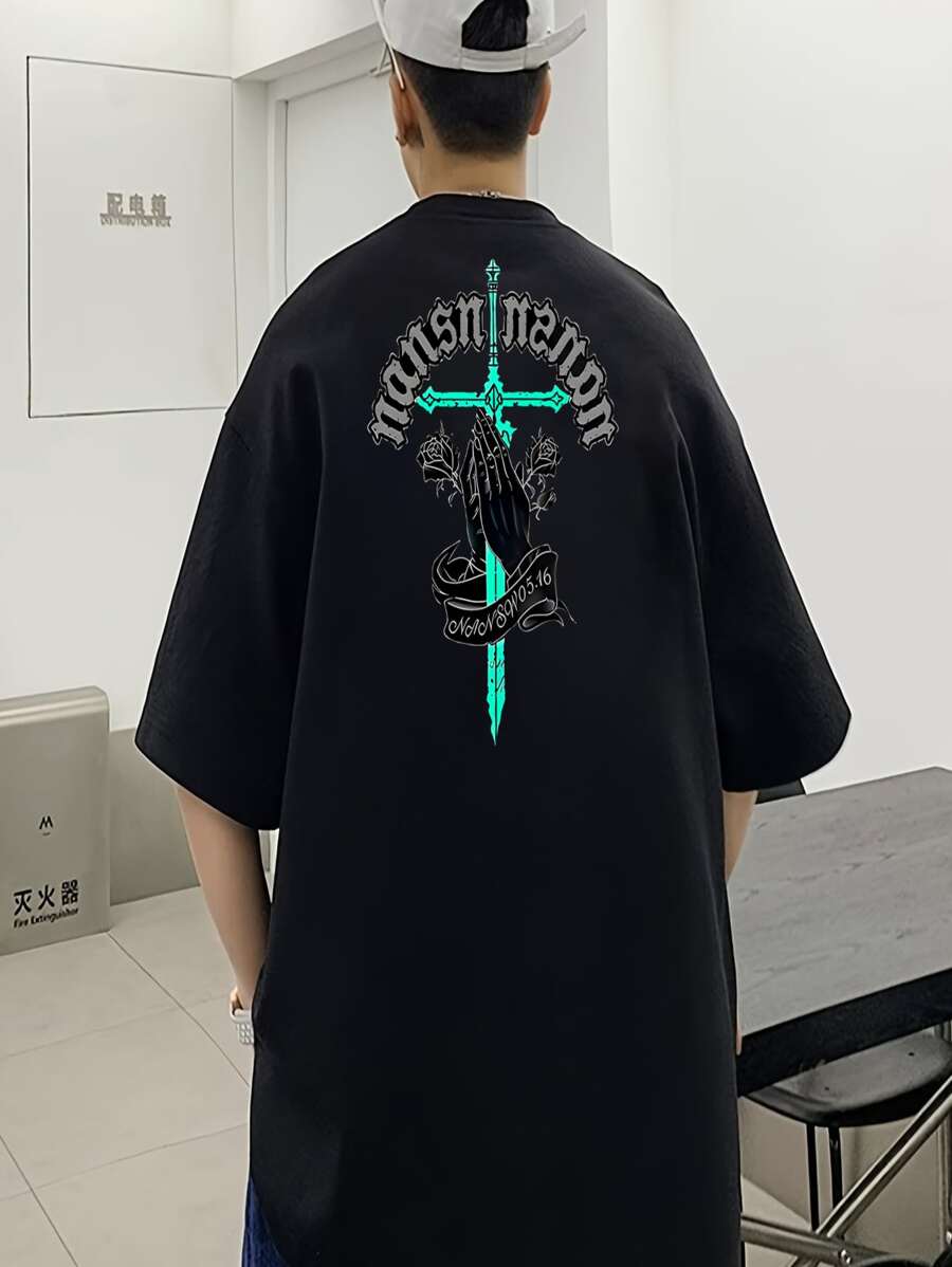 Oversized Men's T-Shirt Blesse Sword Streetwear Man Premium Oversize Shirt - màu đen - Xem 1