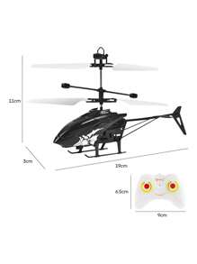 Helicóptero RC juguete volador, mini dron manual recargable LED con luz LED para niños, juegos interiores al aire libre para niños niñas, helicóptero Shark Glow Spin, edición Royal Deluxe, dron con control de movimiento - juguete recargable USB (negro) - Negro - Ver 5