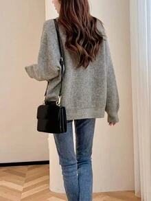 女士休闲时尚圆领开衫毛衣、长袖上衣