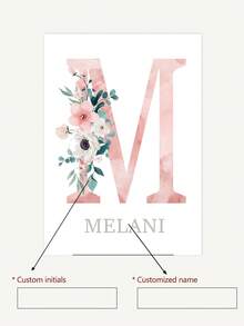 3 件无框定制名字艺术印刷品彩虹印刷图片粉色花朵印刷海报彩色帆布画字母画艺术花朵绿叶墙艺术北欧墙壁海报幼儿园房间装饰女孩卧室墙壁装饰用品 - 粉色 - 查看 3