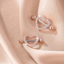 SENLANSP 2pcs Stainless Steel Heart Shaped Nipple Rings With Crystal Decor, Women's Body Piercing Jewelry - Nipple Ring - View 11