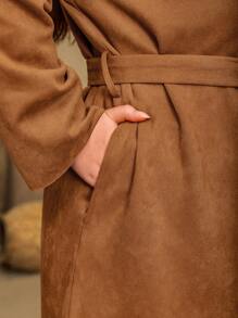 Rusttydustty Plus Size Women Brown Faux Suede Bohemian Jacket For Autumn/Winter - Mocha Brown - View 8