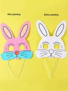 1 件儿童 DIY 彩色动物面具、幼儿园创意美术工艺玩具、卡通游戏手工材料包 - 白色 - 查看 3