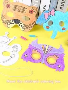 1 件儿童 DIY 彩色动物面具、幼儿园创意美术工艺玩具、卡通游戏手工材料包 - 白色 - 查看 5