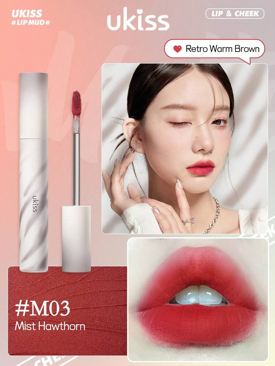 ukiss Cheek Lip Mud, Velvet Matte Lipstick, Cream Cheek Blush, High Pigment Color, Longwear, Weightless, Liquid Lipstick, Smooth, Long Lasting
