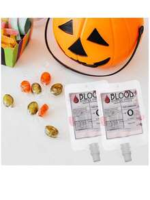 250ml Bolsas de sangre para bebidas, 5 bolsas para decoración de fiesta de Halloween, bolsa de bebida reutilizable para la sangre viva de fiestas temáticas, fiesta de máscaras, vampiro, zombi, enfermera, accesorios de fiesta de graduación - Multicolor - Ver 11