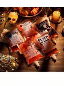 250ml Bolsas de sangre para bebidas, 5 bolsas para decoración de fiesta de Halloween, bolsa de bebida reutilizable para la sangre viva de fiestas temáticas, fiesta de máscaras, vampiro, zombi, enfermera, accesorios de fiesta de graduación - Multicolor - Ver 2