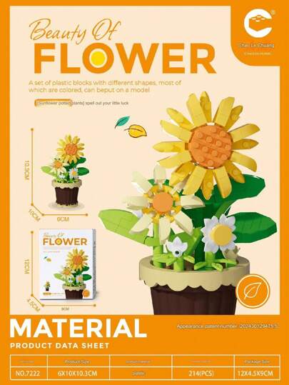 317pcs DIY Floral Building Blocks Set, Includes Rose Bouquet, Sunflower, Lavender And Cute Flower Pots