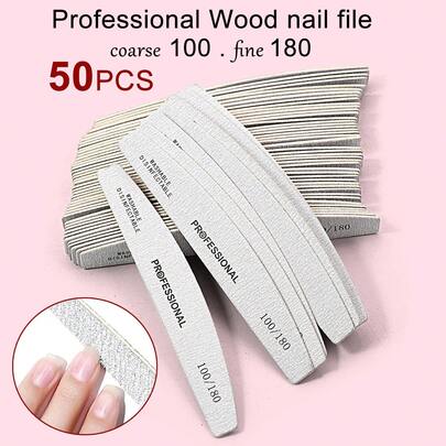 50pcs 100/180 Grit Nail Files Double Sided Emery Board Washable Emery Boards Reusable Nail Buffers Manicure Tools For Natural Nails Acrylic Nails Home And Salon Use