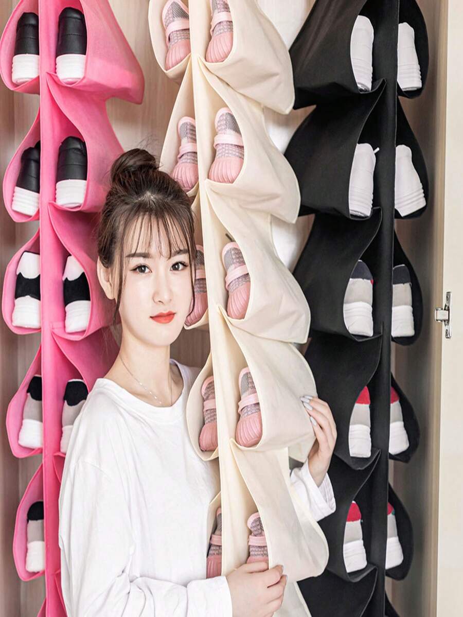 1 Piece Set Door Shoe Storage Box Hanging Wardrobe Stand Clothes Hanger Storage Bag Rack With 12 Large Mesh Pockets, Simple And Convenient, Very Suitable For Home Use - Multicolor - View 1