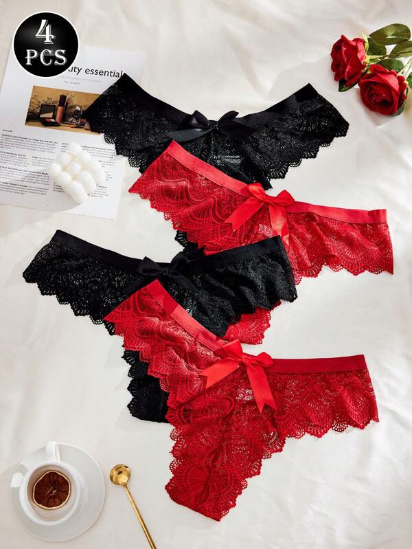 4 pacotes de mulheres tangas roupa interior vintage calcinha de renda lingerie feminina inocente íntimo