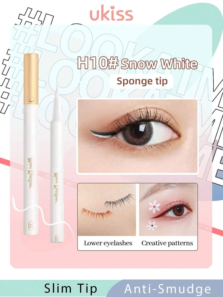 ukiss 0.6g Colorful Liquid Liner Pencil, Slim Nip Eyeliner Pencil, Lower Eyelashes Pencil, Eye Painting Pencil, Intense Color, Smooth Ink Flow, Fast Dry, Waterproof And Sweatproof And Anti-Smudge - H10# Snowy White - 查看 1