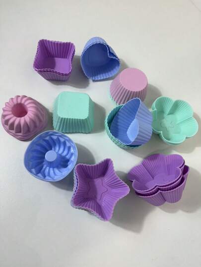 Kit de 12 forma forminha molde de bolo mini de silicone para cupcake pudim prático confeitaria e doces forno bolinho