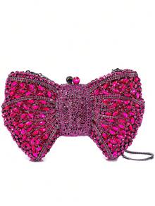 Handmade Rhinestone Embellished Bow Clutch Bag For Women, Suitable For Party And Daily Matching, Not For Smartphone Valentines - Maroon - View 2
