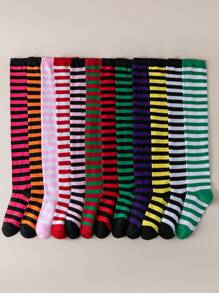 1 双女式细条纹多色 JK 日本系列角色扮演过膝袜，Y2K