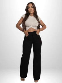 Women's Wide Leg Jeans - màu đen - Xem 1