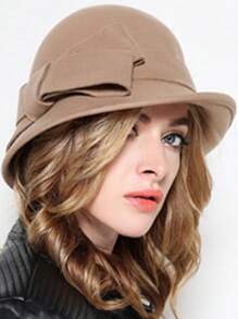 HIMESPORT Knitted Felt Wedding Bridal Cloche Fedoras Hat For Women Ladies Bowler Derby Hats With Bowknot Cocktail Tea Party Dress Elegant Derby Cap