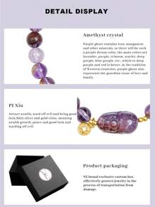 [VE] 1pc High Quality Natural Amethyst Pixiu Bracelet, Known As "Love Crystal", Brings Wealth, Good Fortune And Happiness, Suitable For Family, Couples, Gifts, Daily Wear For Ladies, Natural Gemstone Color Varies - Purple - View 5