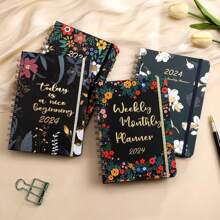 Flower Planner 2024 日记/计划器/日历 2024，2024 计划器每周和每月，带标记的标签，灵活的封面，厚纸，非常适合生活整理 - 彩色 - 查看 1