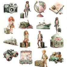 1 Gói Vintage Retro Du Lịch Bộ Miếng Dán Cho DIY Thêu Sò, Tạp Chí, Album Ảnh Thủ Công Trang Trí - Hồng - Xem 4