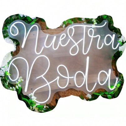 Letrero Led Neón Nuestra Boda 64x42cm decoración fiesta evento