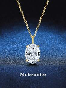 1 件优雅奢华 925 纯银 1.5 克拉椭圆形莫桑石项链，适合女性日常佩戴、派对、度假、情人节、母亲节、生日珠宝礼物 - 金黃色 - 查看 1