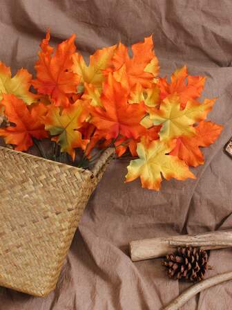 1pc 13.7inch Simulation Maple Leaf Branches Thanksgiving Autumn Harvest Festival Home Living Room Bedroom Porch Table Party Autumn Decoration