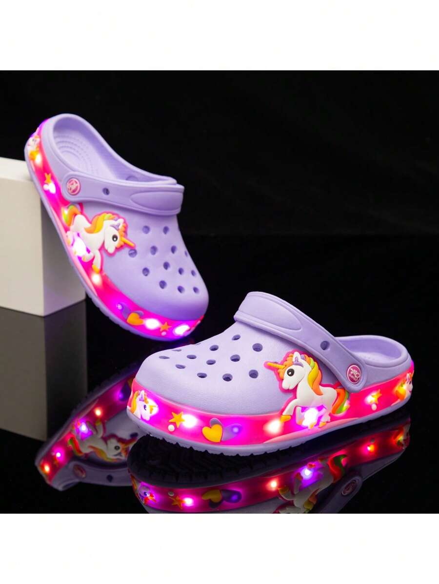 Sandalias chanclas luz LED de verano niña comodos para deporte y playa diseño unicornio - Lila Púrpura - Ver 1