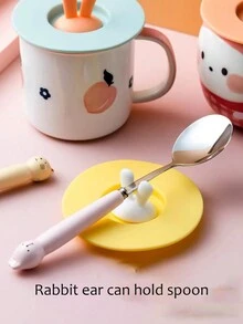 1 件硅胶兔耳创意水杯盖、茶杯盖、马克杯盖、玻璃杯盖、陶瓷杯盖、卡通杯盖，适用于家庭、餐厅、办公室、酒店等、万圣节派对 - 彩色 - 查看 9