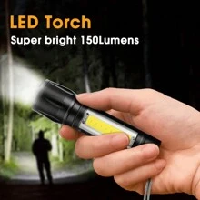 1pc Portable Powerful LED Flashlight, Mini ABS COB Side Light, Rechargeable Portable Usb Charging LED Long-Range Telescopic Zoom OutdoorTorch For Outdoor Hiking And Camping, Camping Accessories