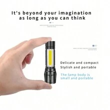 1pc Portable Powerful LED Flashlight, Mini ABS COB Side Light, Rechargeable Portable Usb Charging LED Long-Range Telescopic Zoom OutdoorTorch For Outdoor Hiking And Camping, Camping Accessories
