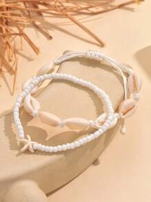 2 pezzi Bracciale alla caviglia bohémien con perle finte, conchiglie e stelle marine per donne, regalo da spiaggia
