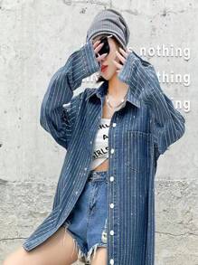 Camisa de mezclilla con rombos de colores - Azul - Ver 1