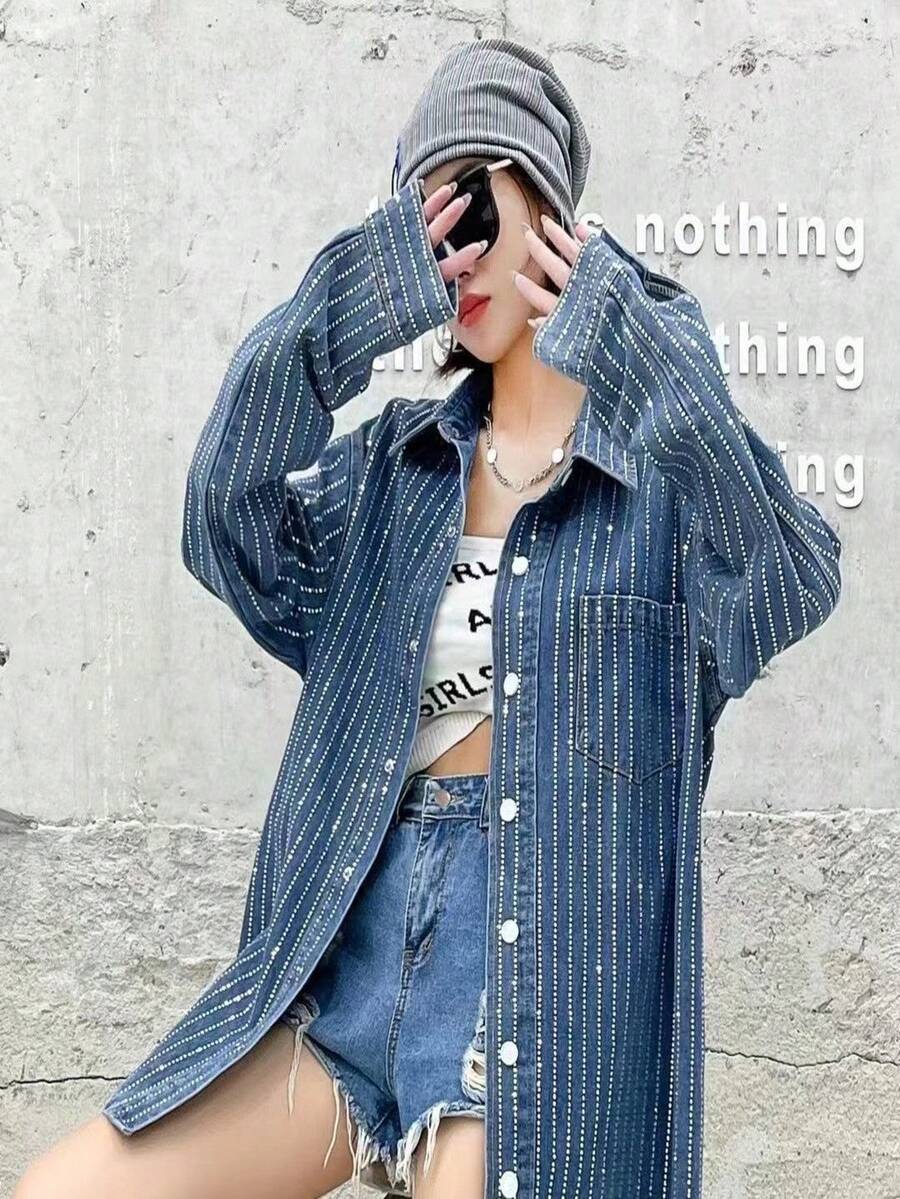 Camisa de mezclilla con rombos de colores - Azul - Ver 1