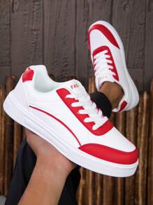2024 New Casual Skateboard Shoes, Popular Color Blocking, Soft & Comfortable, Lightweight, Unisex, Ultra Flexible Soles, Suitable For Outdoor Work And Hiking - Red and White - View 2