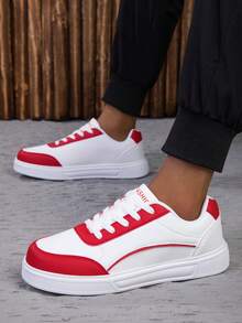 2024 New Casual Skateboard Shoes, Popular Color Blocking, Soft & Comfortable, Lightweight, Unisex, Ultra Flexible Soles, Suitable For Outdoor Work And Hiking - Red and White - View 3