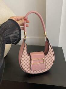 1pc Retro Patchwork Geometric Mini Shoulder Bag, Suitable For Women Daily Use & Gift - Pink - View 2