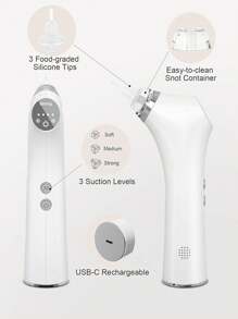 1pc Electric Nasal Aspirator With Three Adjustable Suction Modes, Incorporates Scientifically Noise-Reduced Technology,Safe And Gentle Baby Nose Sucker With Soothing Music - 白色 - 查看 2