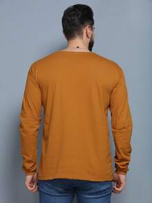 Men's Long Sleeve T-Shirt Basic Blouse Without Hood LIFE Print - 芥末黃 - 查看 6